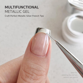 GAOY applied for full-coverage silver chrome manicure showcasing mirror-like salon finish