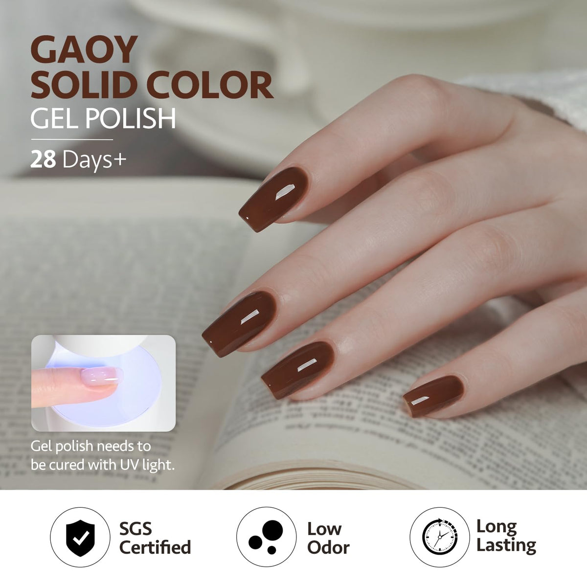 GAOY gel polish applied on fingernails lifestyle shot illustrating salon finish at home