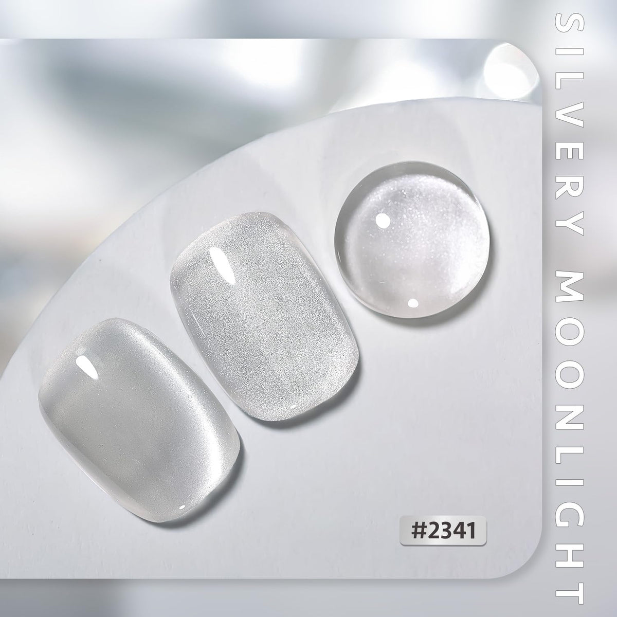 GAOY swatches on nails showing holographic silvery moonlight effect for visual inspiration