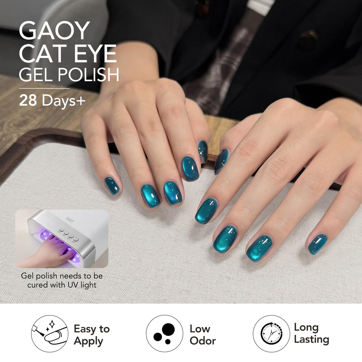 GAOY magnet held over wet polish demonstrating how to create the cat-eye effect