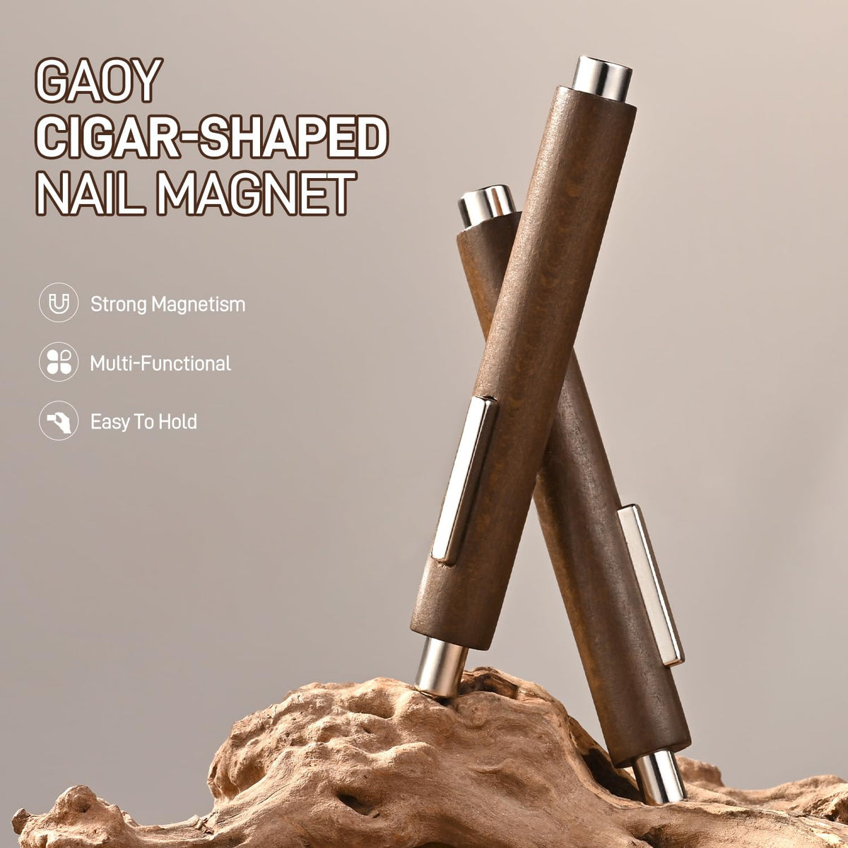 GAOY magnet in use above nail demonstrating hover distance and clean cat eye result