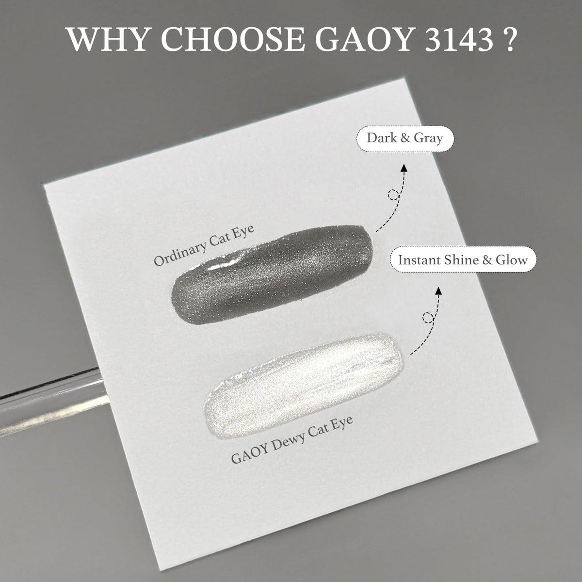 GAOY magnet held above nail creating cat eye line for precise patterning benefit
