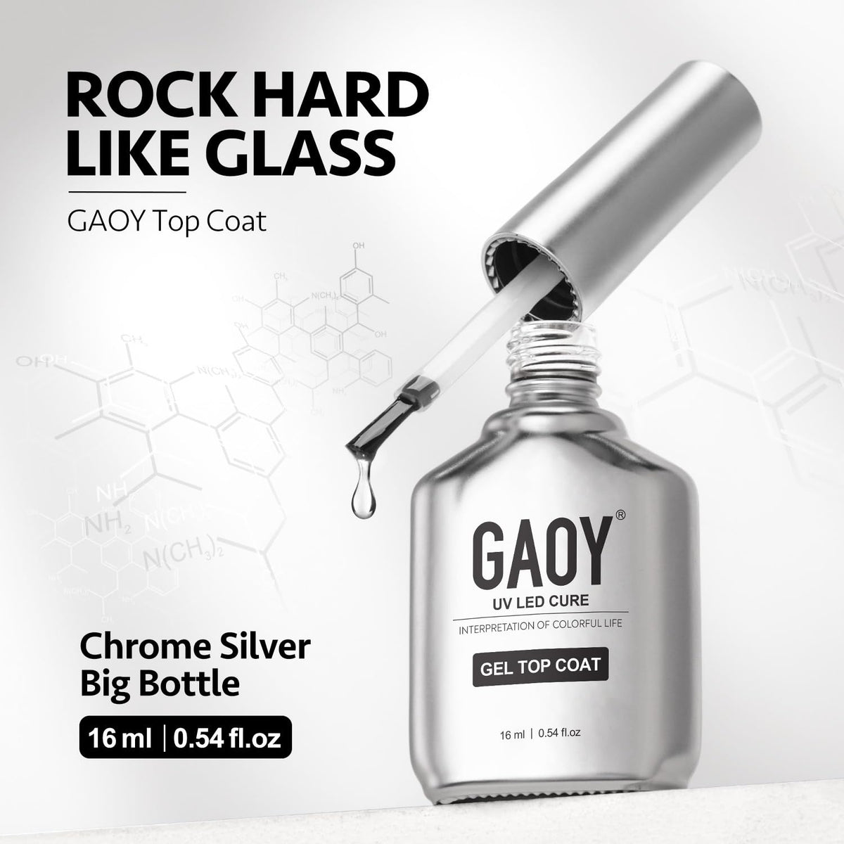 GAOY label and cap detail close-up highlighting brushed stainless look and large volume