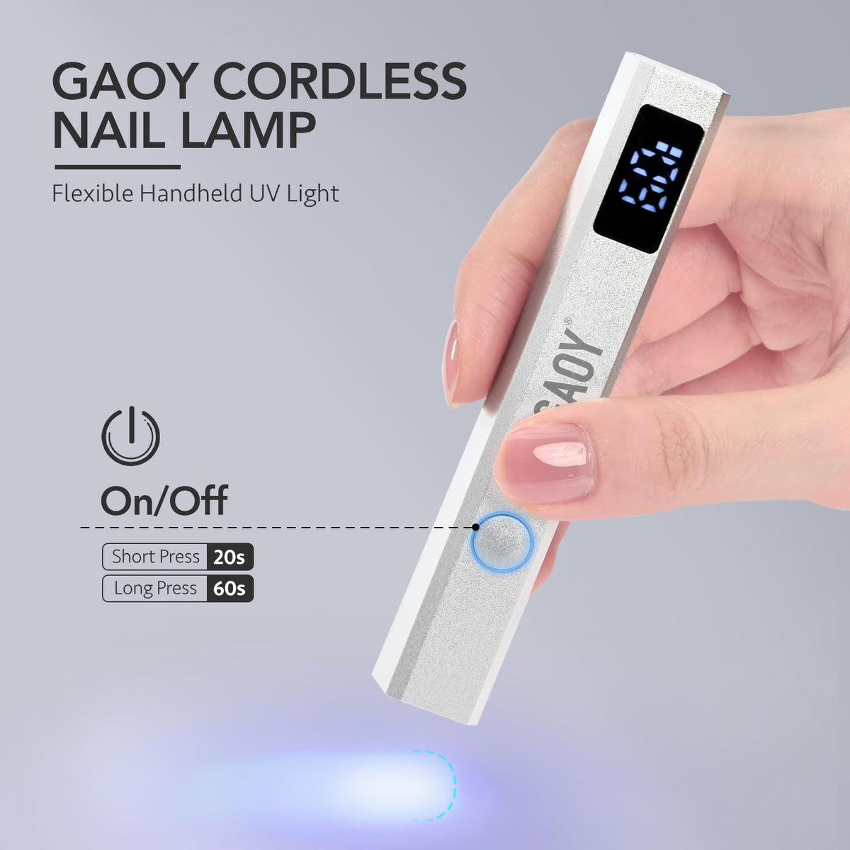 GAOY LCD display closeup showing timer and battery for precise control