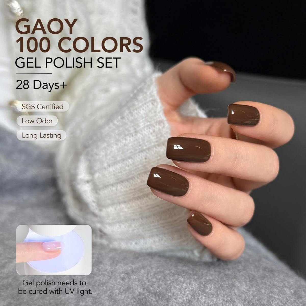 GAOY finished manicure lifestyle shot highlighting glossy results and color versatility