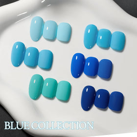 GAOY soft blue finished manicure on hands illustrating elegant, long-lasting wear