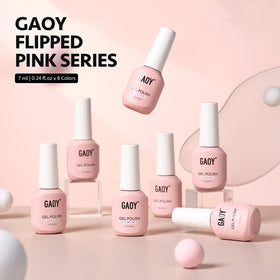 GAOY bottles arranged on manicure table in use scene showing salon-quality results benefit