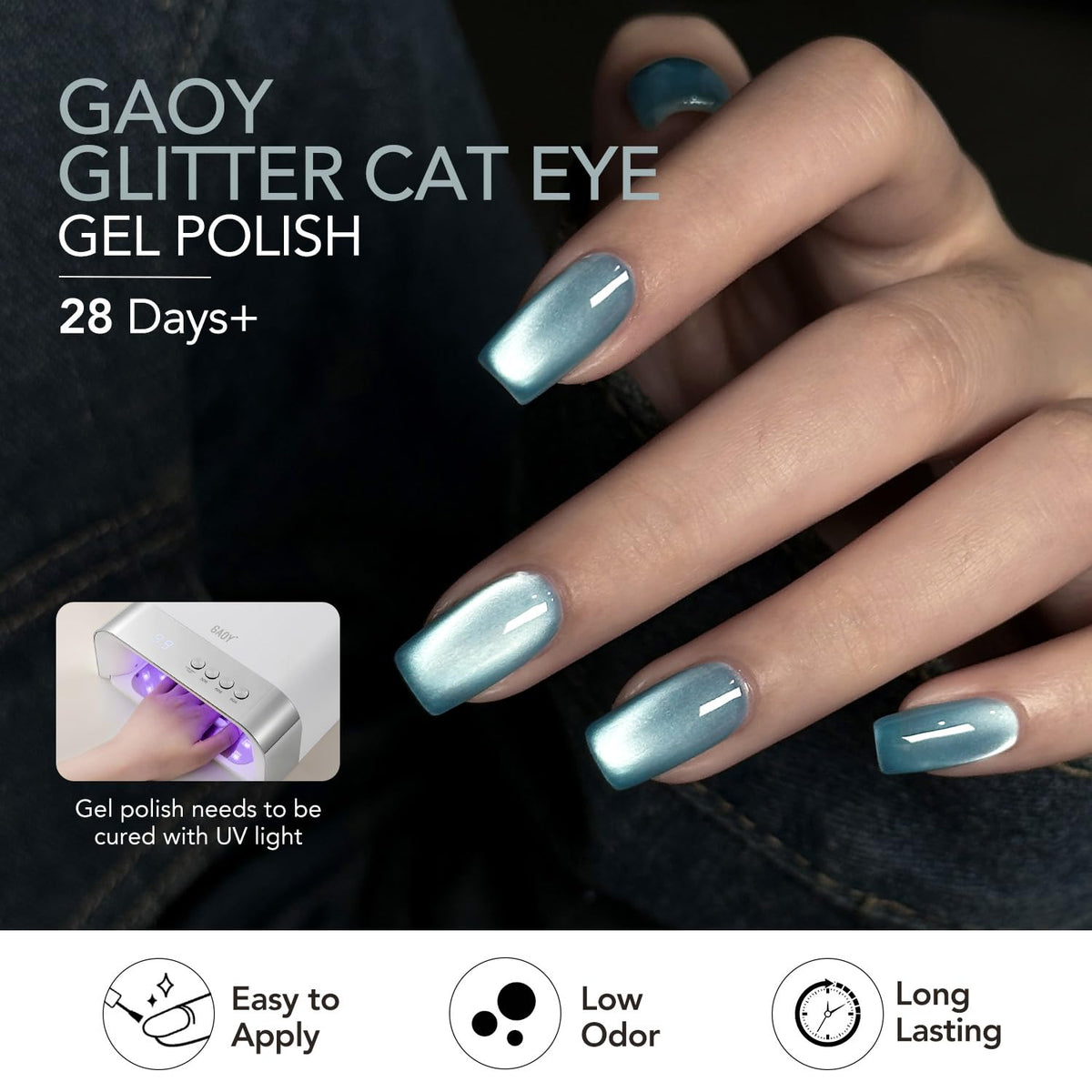 GAOY manicure on hand in lifestyle scene showcasing salon-quality, long-lasting shimmering nails