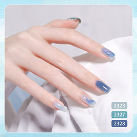 GAOY manicure in use under lamp demonstrating quick cure and glossy finish