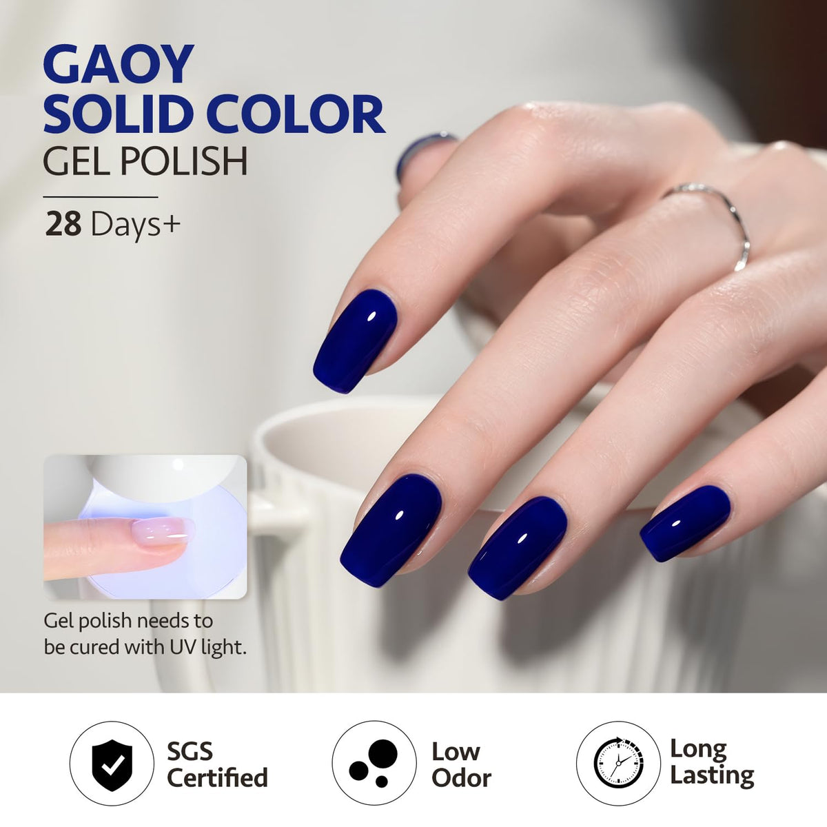 GAOY gel polish applied on nails under lamp showing durable manicure result