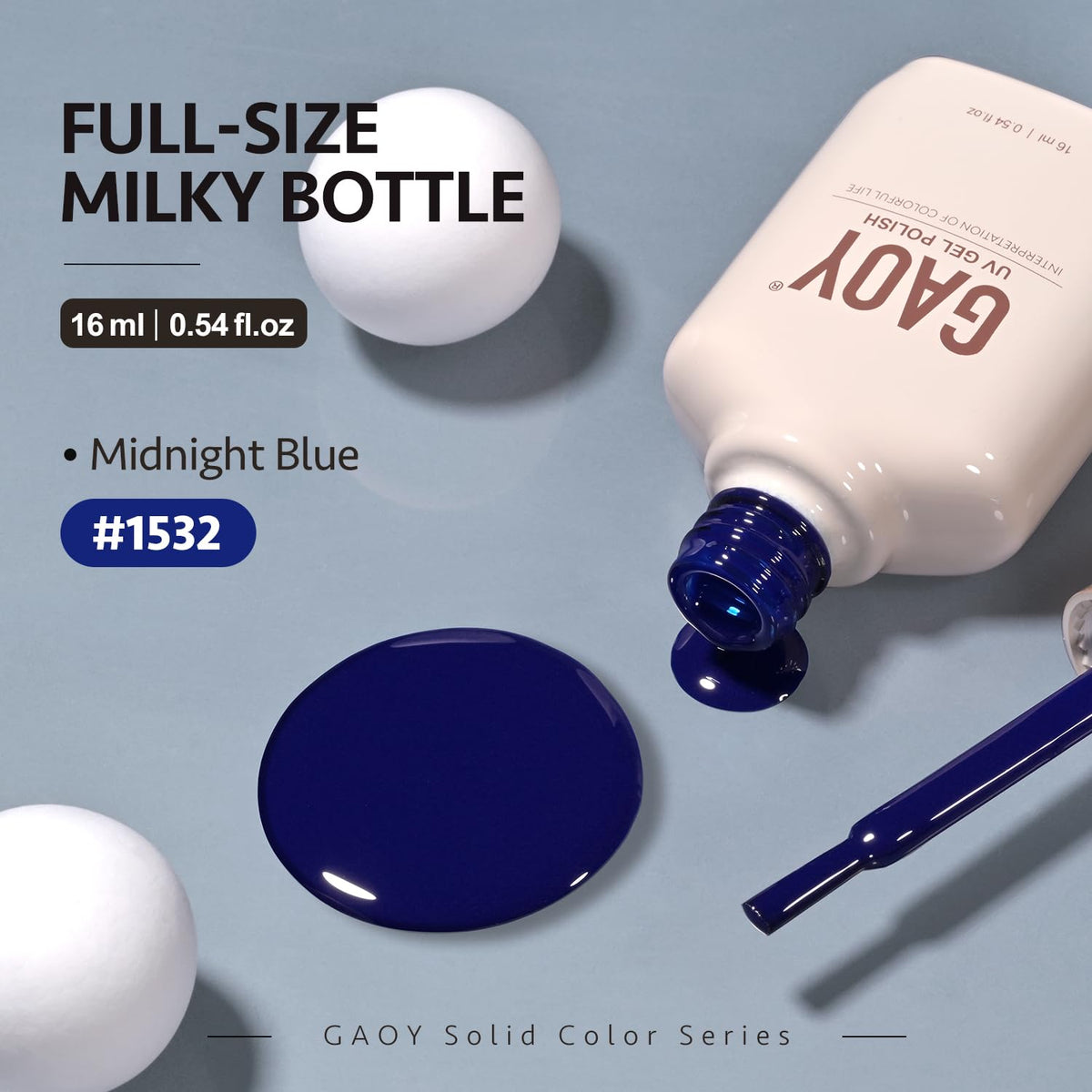 GAOY bottle next to ruler showing 16ml size and value for multiple manicures