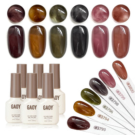 GAOY front packaging showing six milky jelly gel bottles and color range benefit