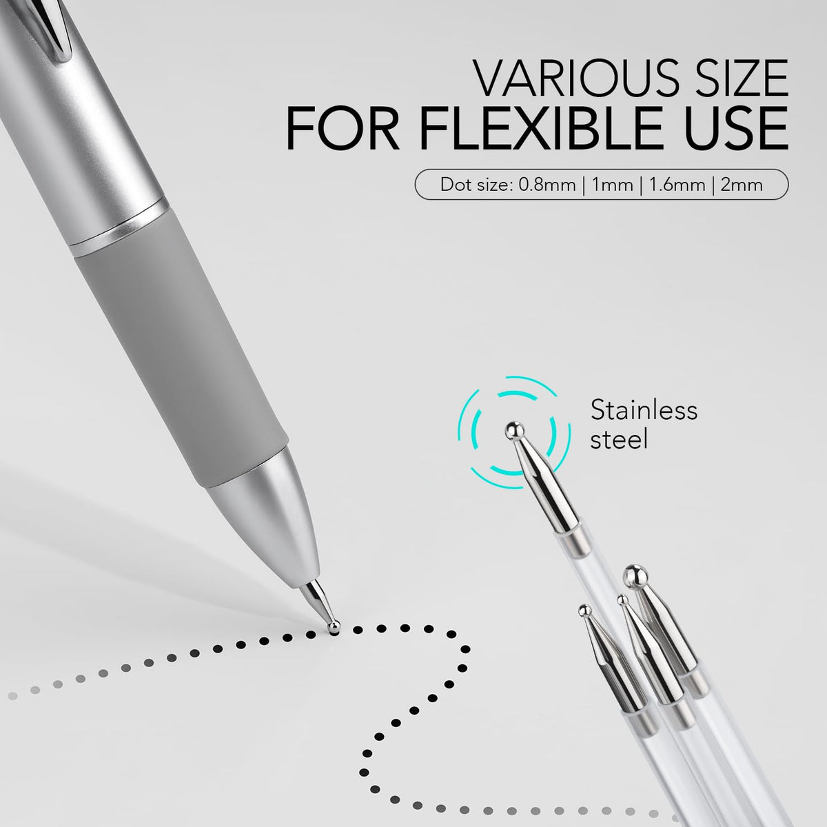 GAOY close-up of tip size markings 0.8 1.0 1.6 2.0 for repeatable dot sizes