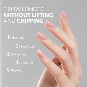 GAOY builder gel applied on nails in extension step showing strong sculpted results