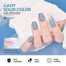 GAOY nails in use with baby blue manicure demonstrating salon finish benefit