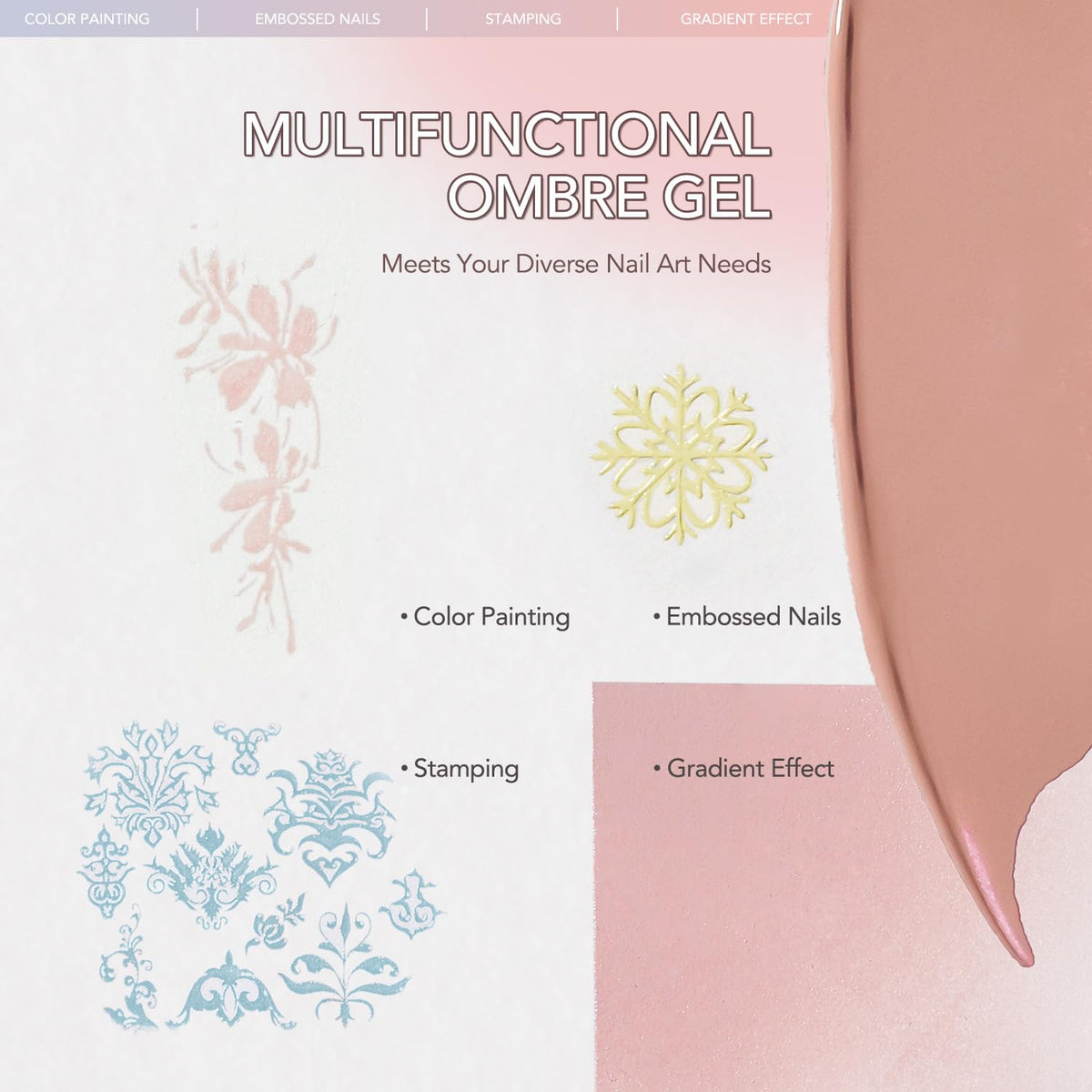 GAOY gel in use on nail being dabbed for seamless gradient and professional finish