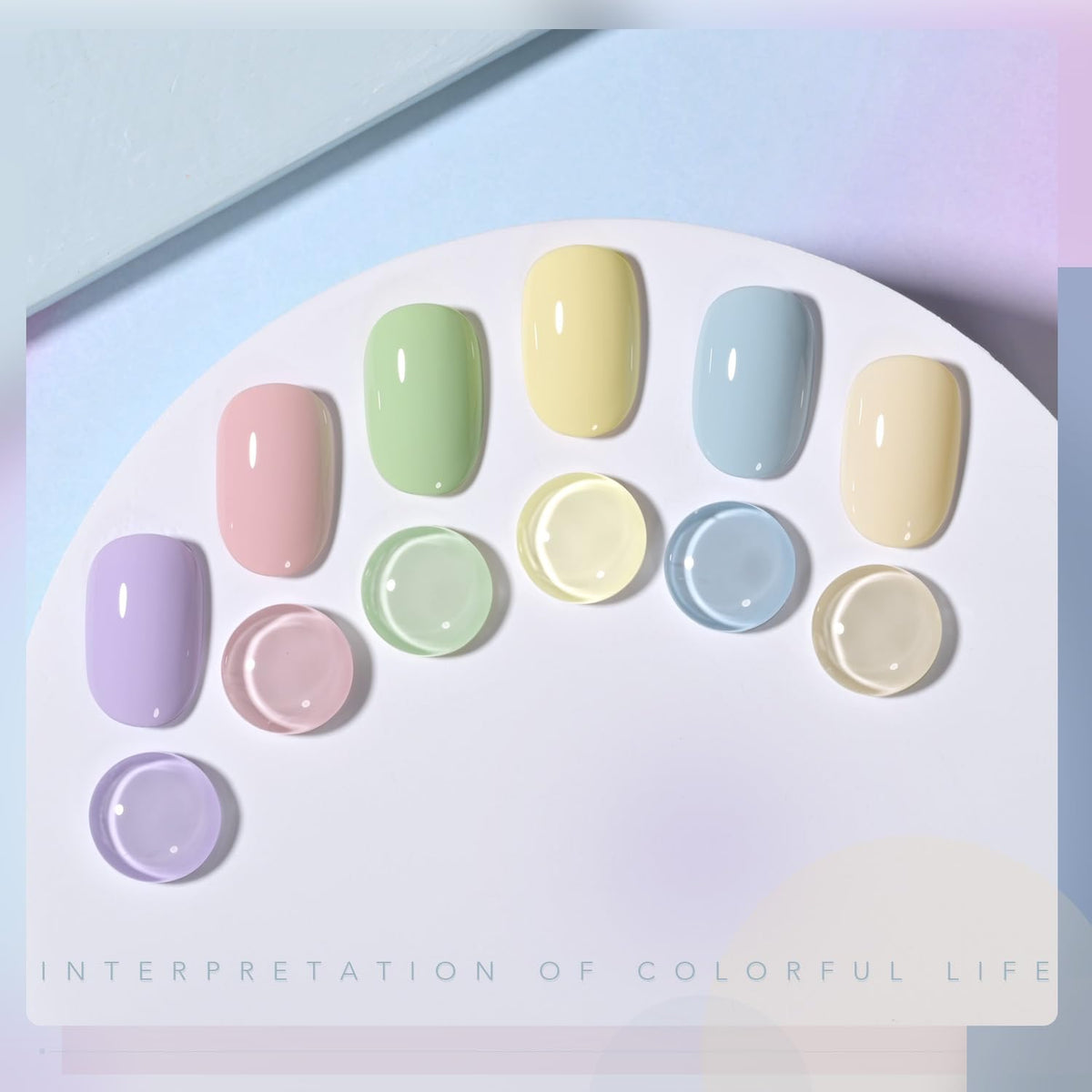 GAOY open bottles revealing pastel pink blue green yellow nude for easy selection