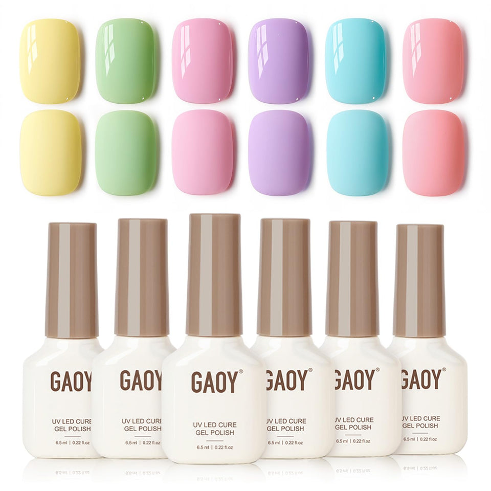 GAOY front packaging showing six pastel gel bottles and kit convenience