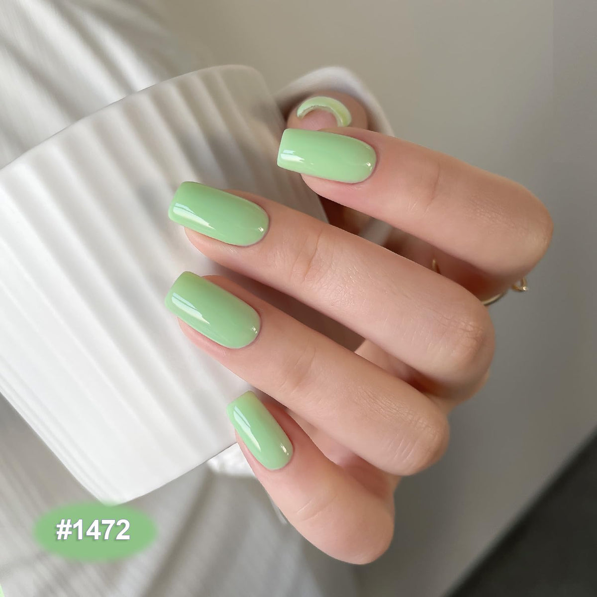 GAOY manicure in use showing cured pastel nails and neat application