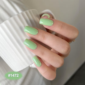 GAOY manicure in use showing cured pastel nails and neat application
