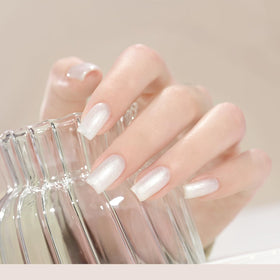 GAOY nail swatch on hand showing durable shimmer finish and glossy look