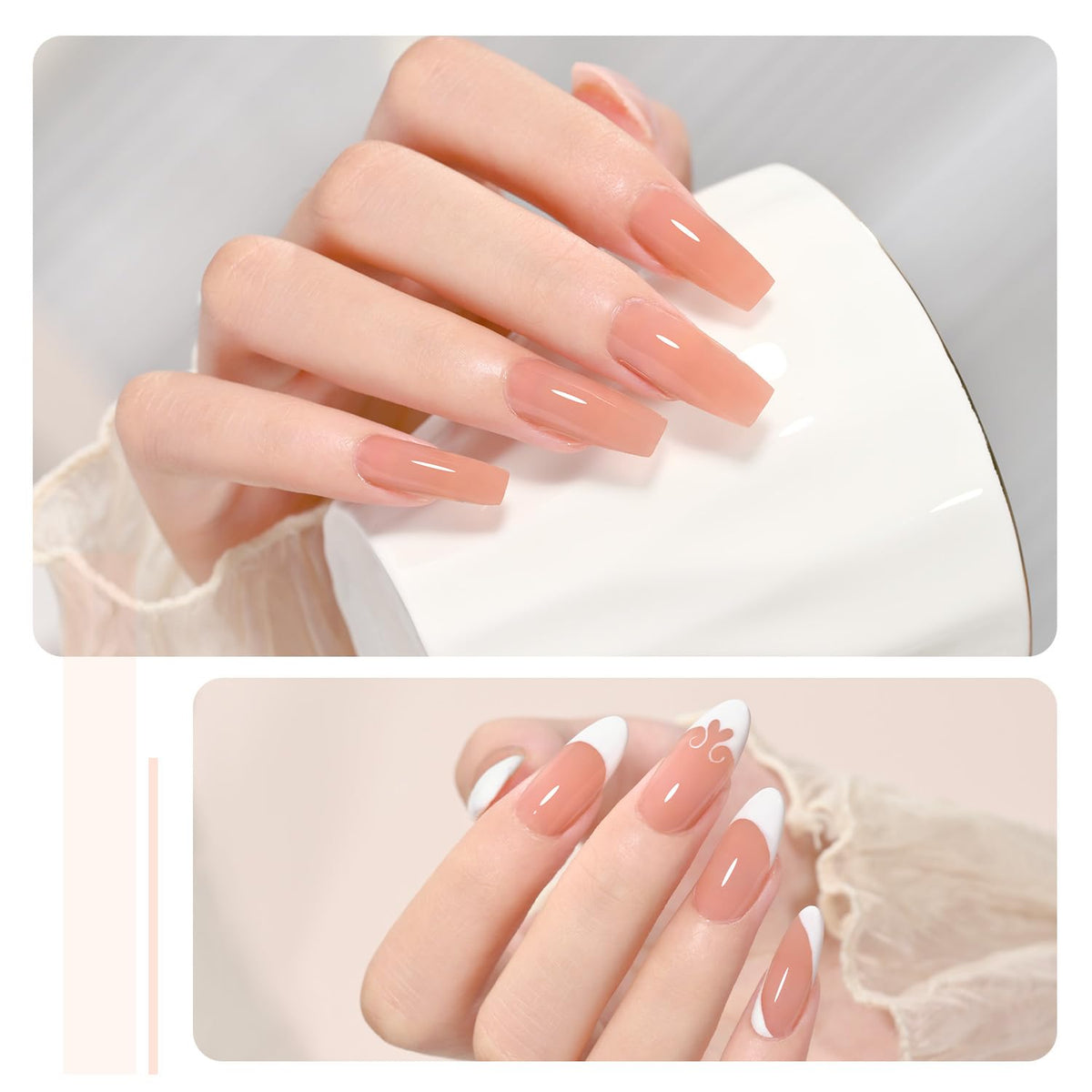 GAOY poly gel on dual form demonstrating quick application and clean finish