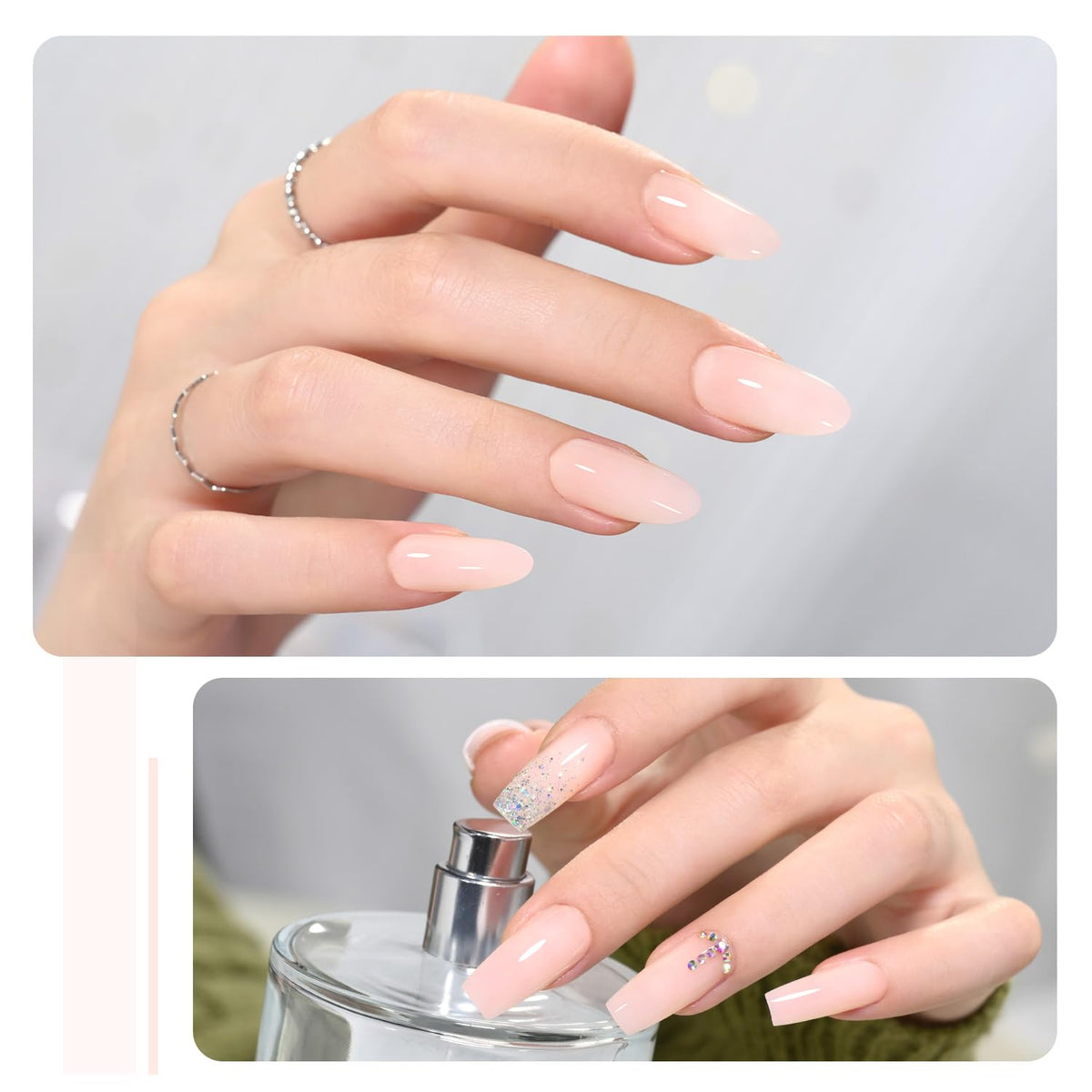 GAOY poly gel applied on extension tip illustrating easy shaping advantage