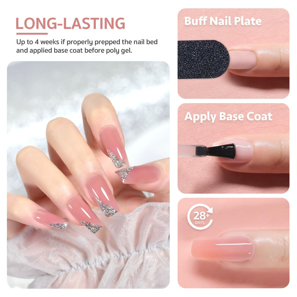 GAOY poly gel cured nail extensions showing durable glossy finish benefit