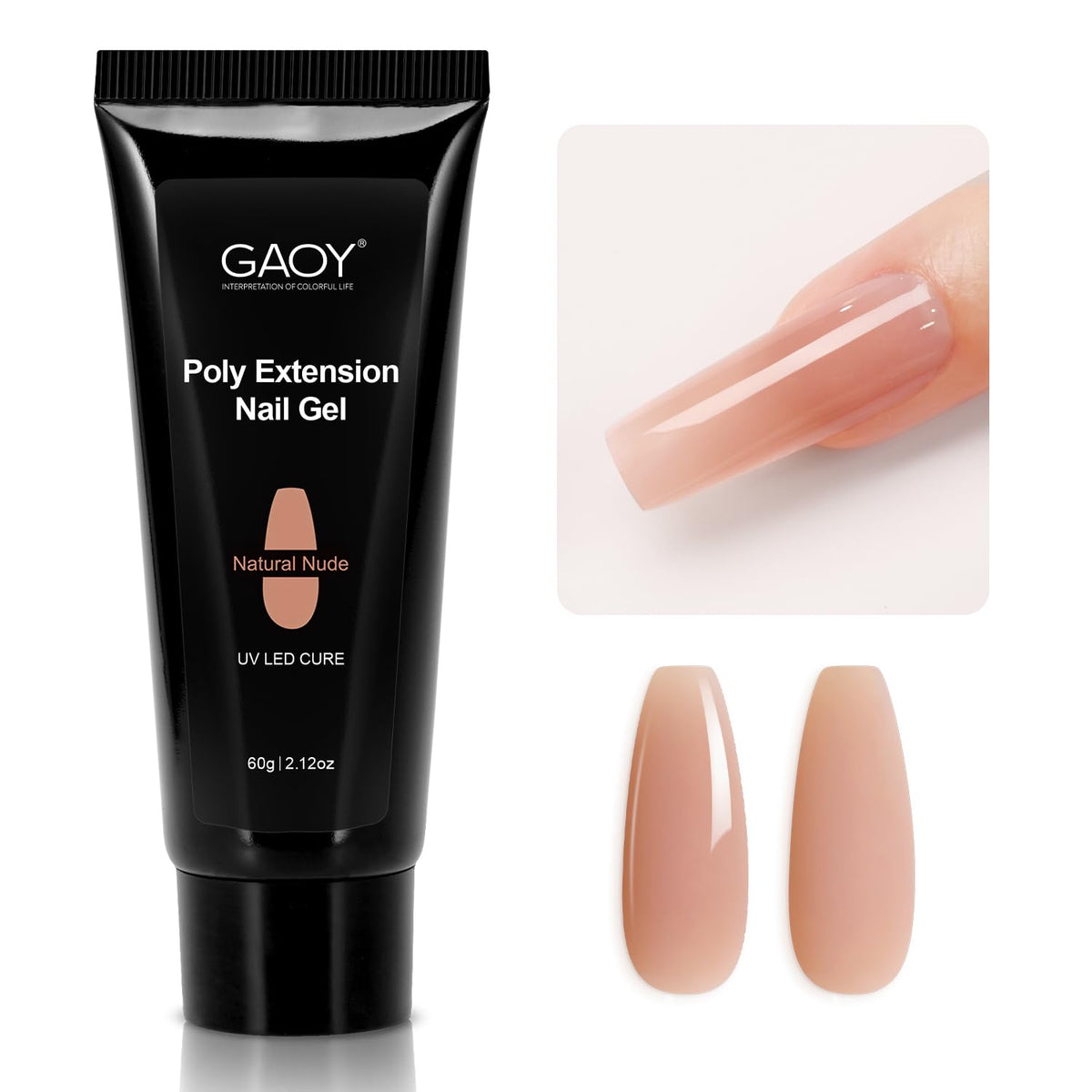 GAOY poly gel jar front showing neutral nude shade and large volume