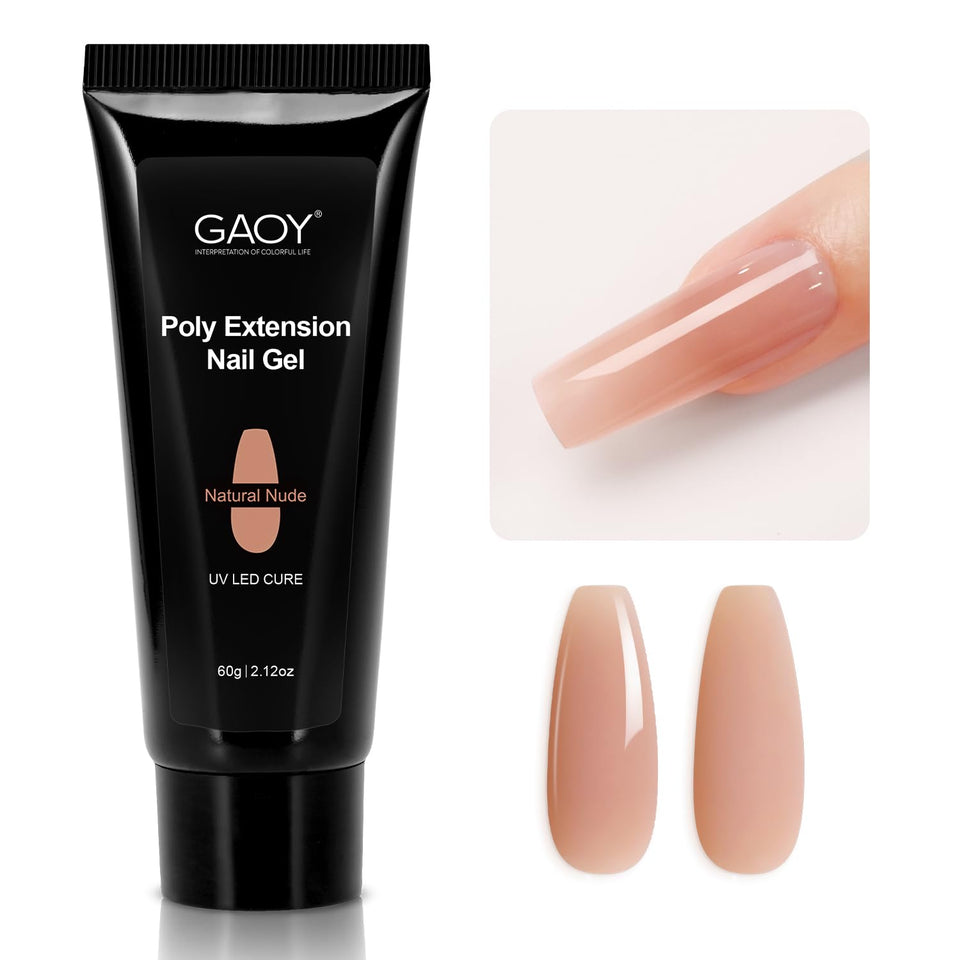 GAOY poly gel jar front showing neutral nude shade and large volume