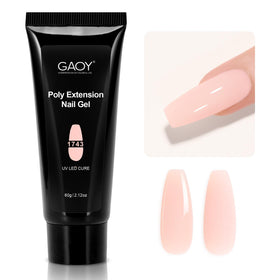 GAOY poly gel jar front showing milky nude shade and full-size volume benefit