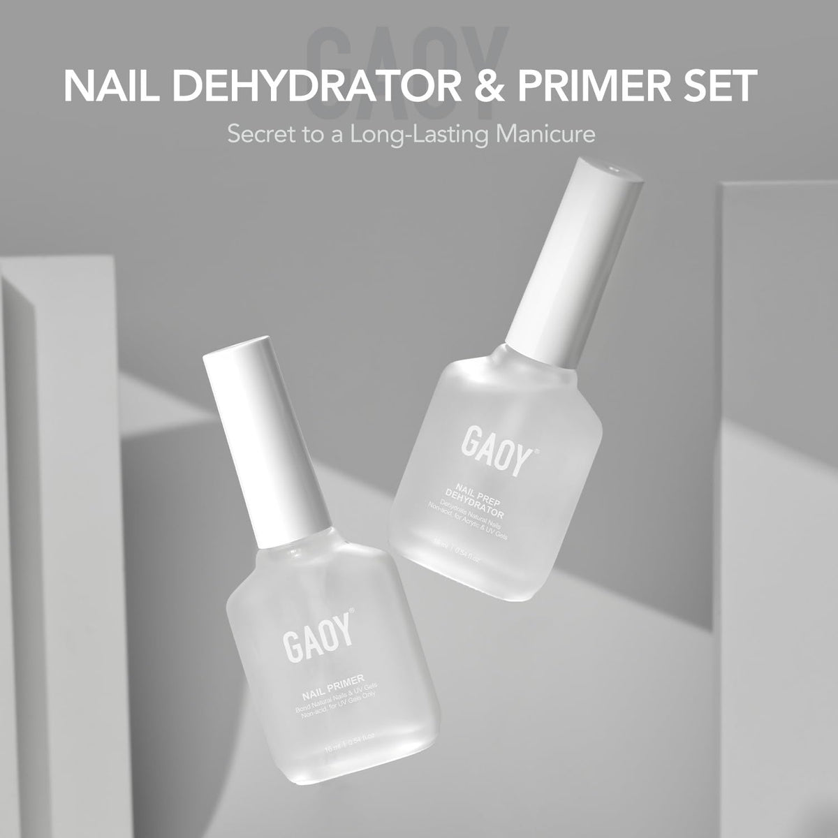 GAOY primer droplet on nail plate showing bonding action for longer wear