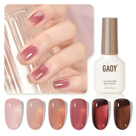 GAOY front packaging showing six sheer gel bottles and kit benefits