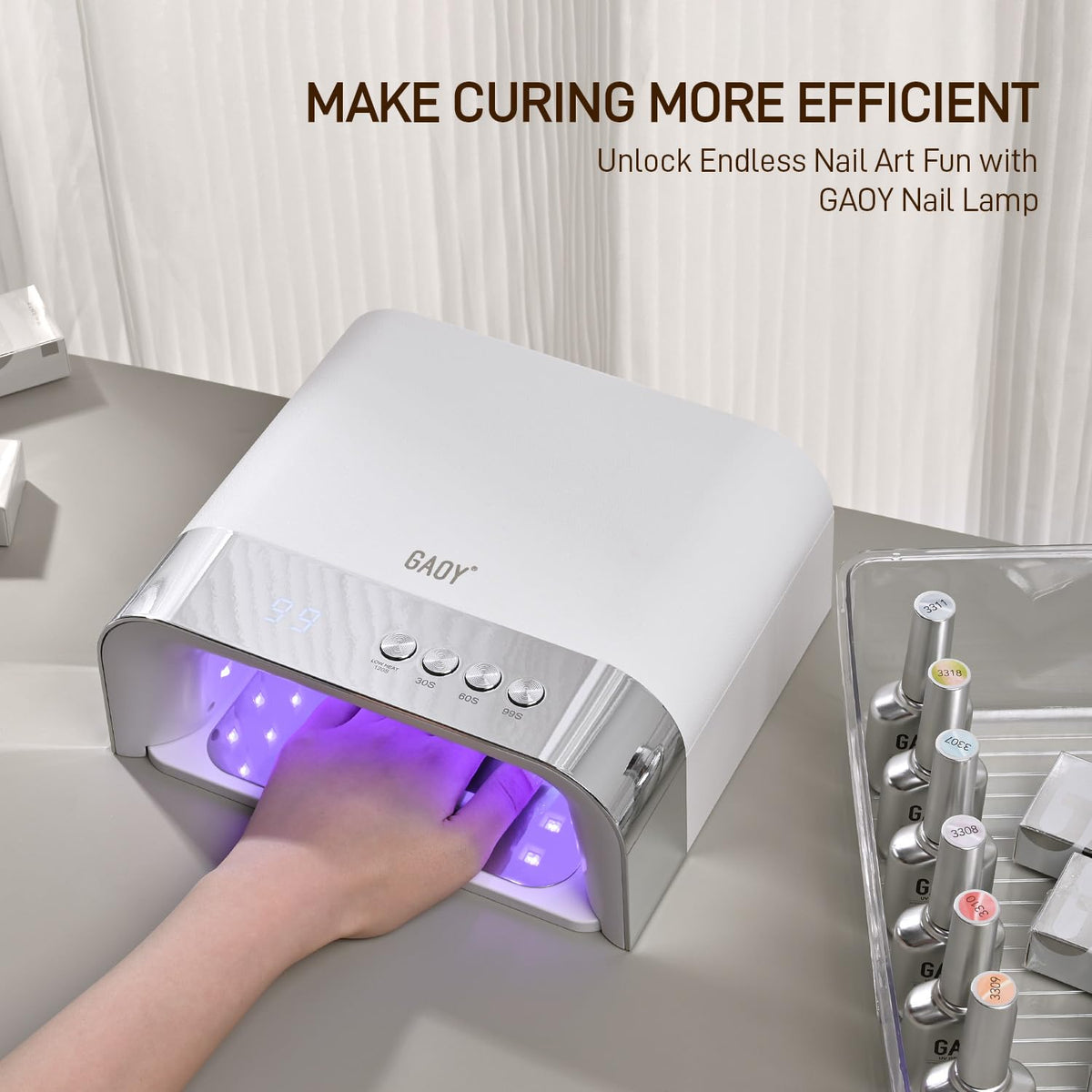 GAOY lamp on salon desktop illustrating professional workflow efficiency