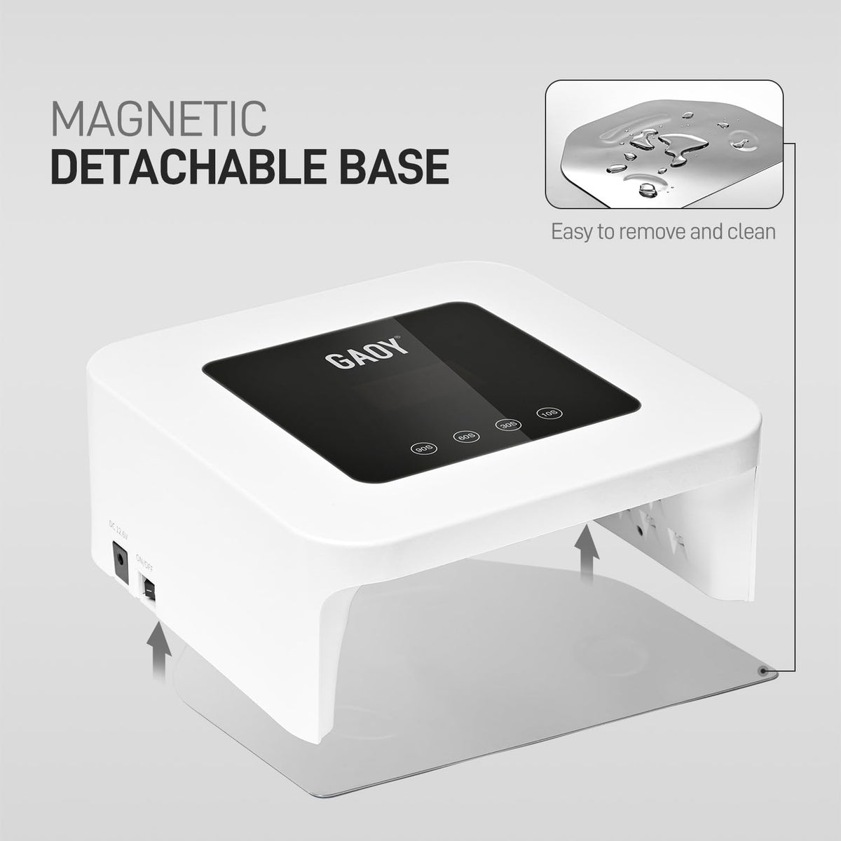 GAOY lamp beside a hand to show compact size and travel-friendly scale