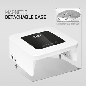 GAOY lamp beside a hand to show compact size and travel-friendly scale