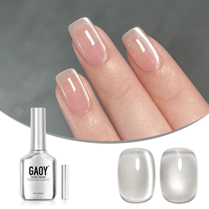 GAOY front bottle view showing reflective silver veil polish benefit adds holographic shine