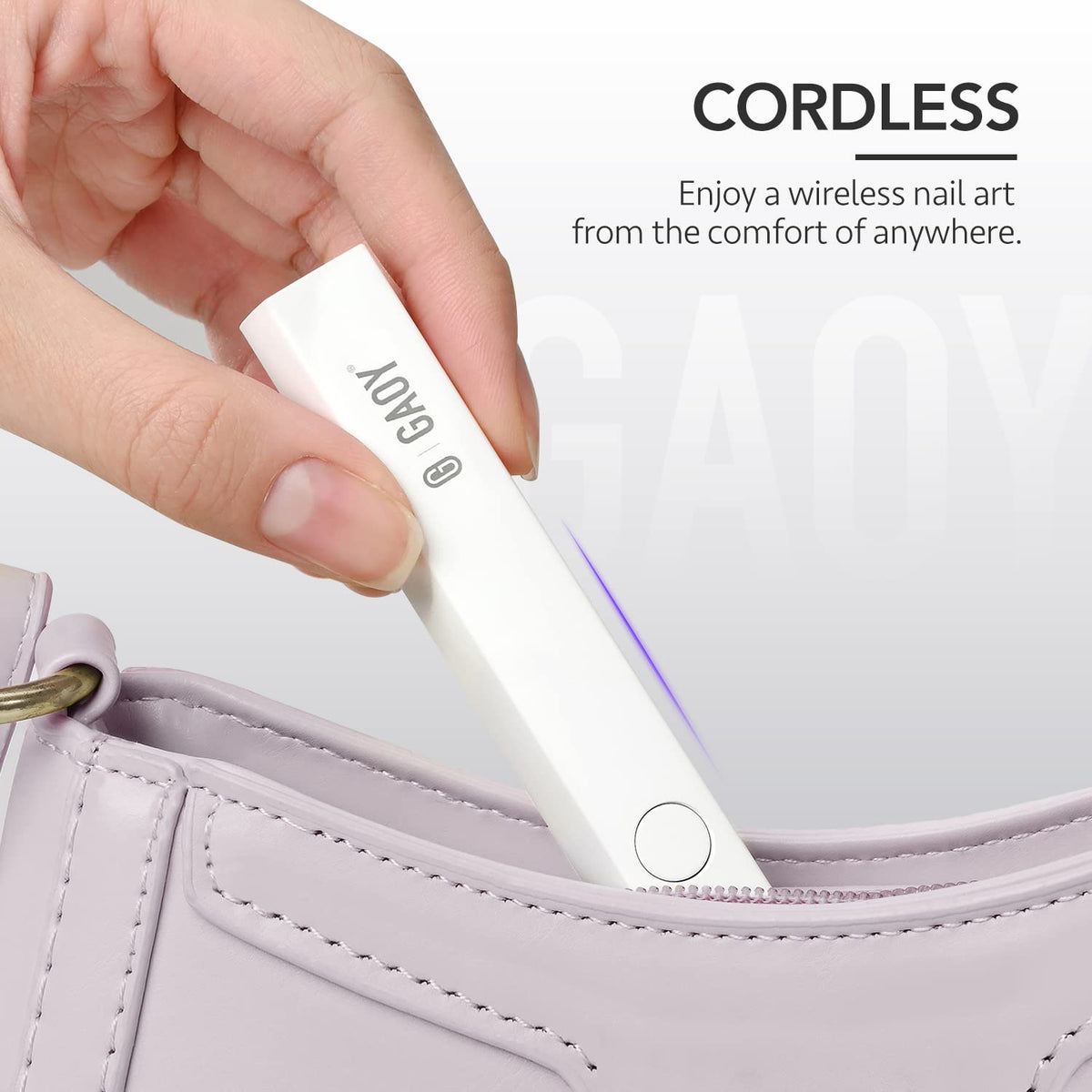 GAOY next to a hand for scale showing compact size and easy handling benefit