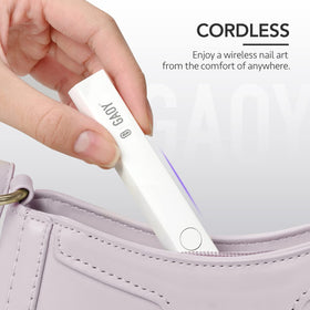 GAOY next to a hand for scale showing compact size and easy handling benefit