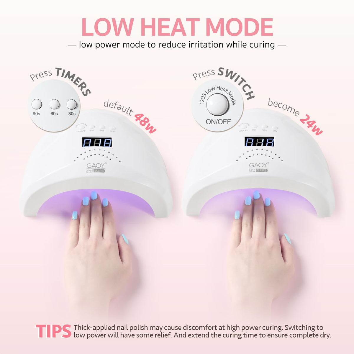 GAOY lamp next to a hand for scale to show compact, portable salon convenience
