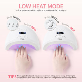 GAOY lamp next to a hand for scale to show compact, portable salon convenience