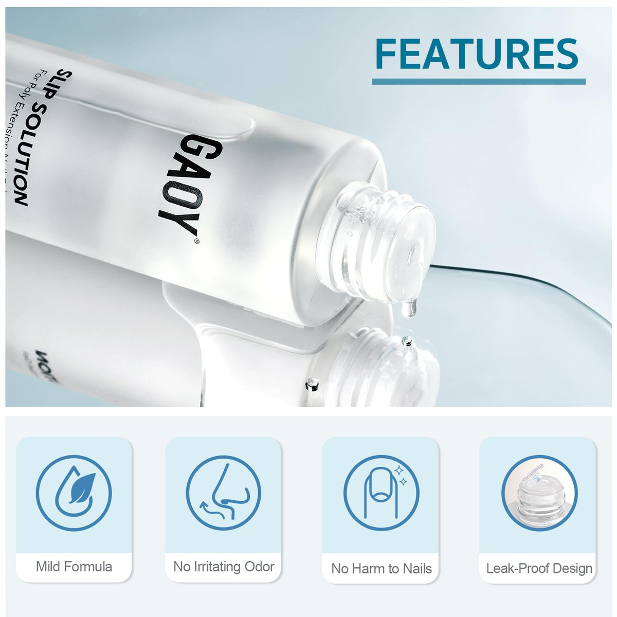 GAOY slip solution texture close-up showing smooth, low-odor formula benefit