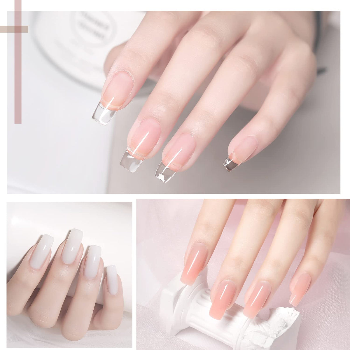 GAOY swatch strip with six nude pink shades, helps choose the right builder tone