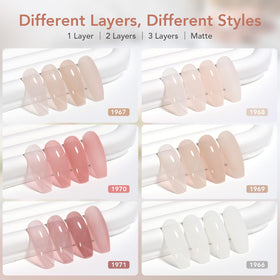 GAOY swatch on nails showing milky nude finish and soft translucent depth