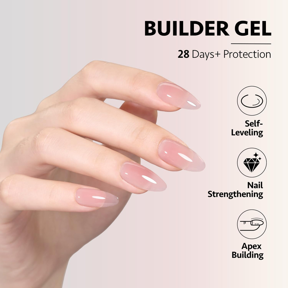 GAOY color swatches on nail tips demonstrating milky pink, nude and rose jelly shades for subtle looks