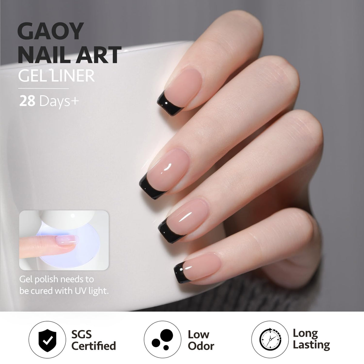 GAOY black swirl detail on nail plate, crisp design visibility advantage