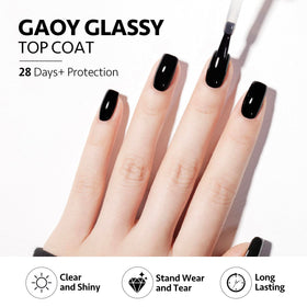 GAOY glossy top coat texture swatch showing glass-like high shine