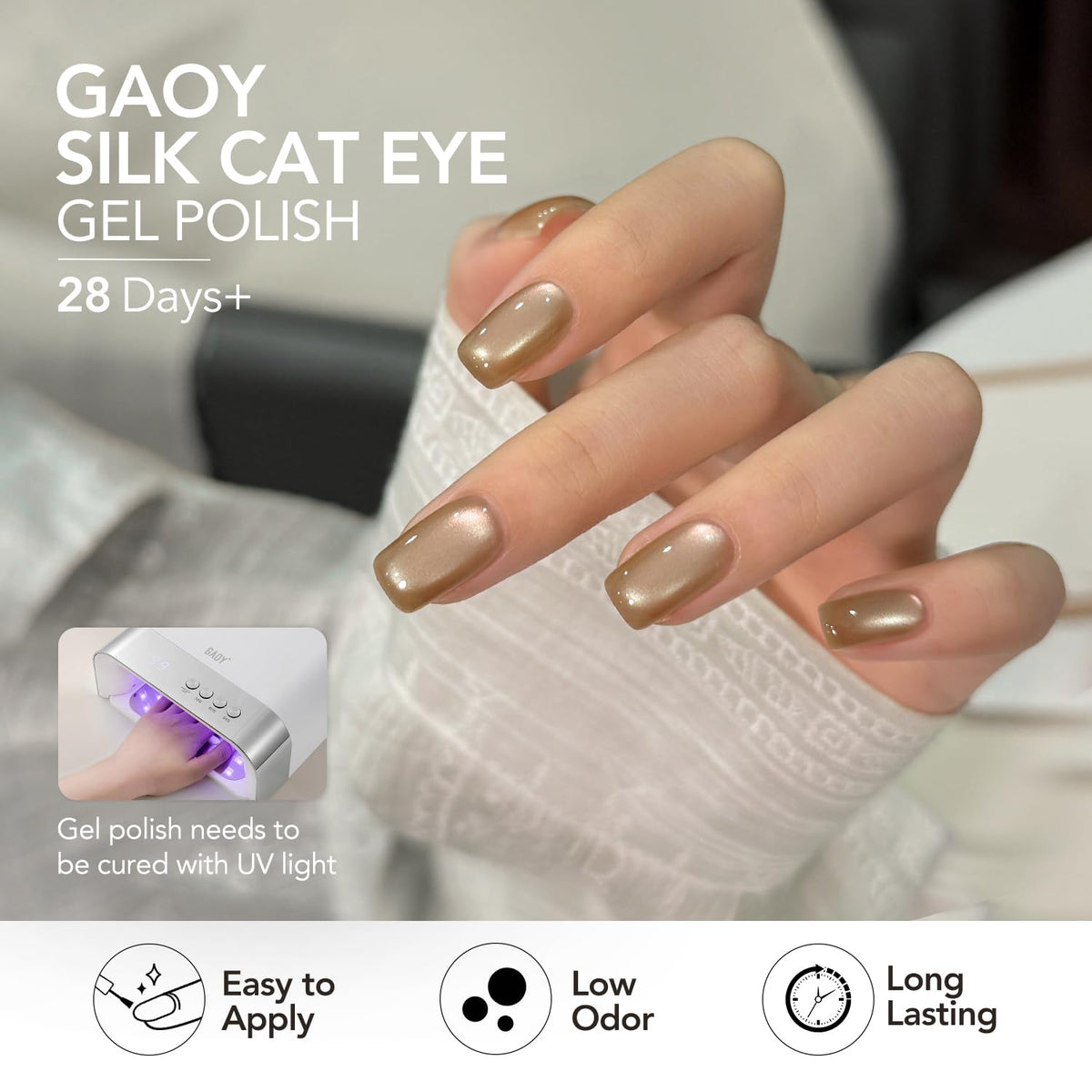 GAOY finished manicure with glossy top coat, long-lasting shine benefit
