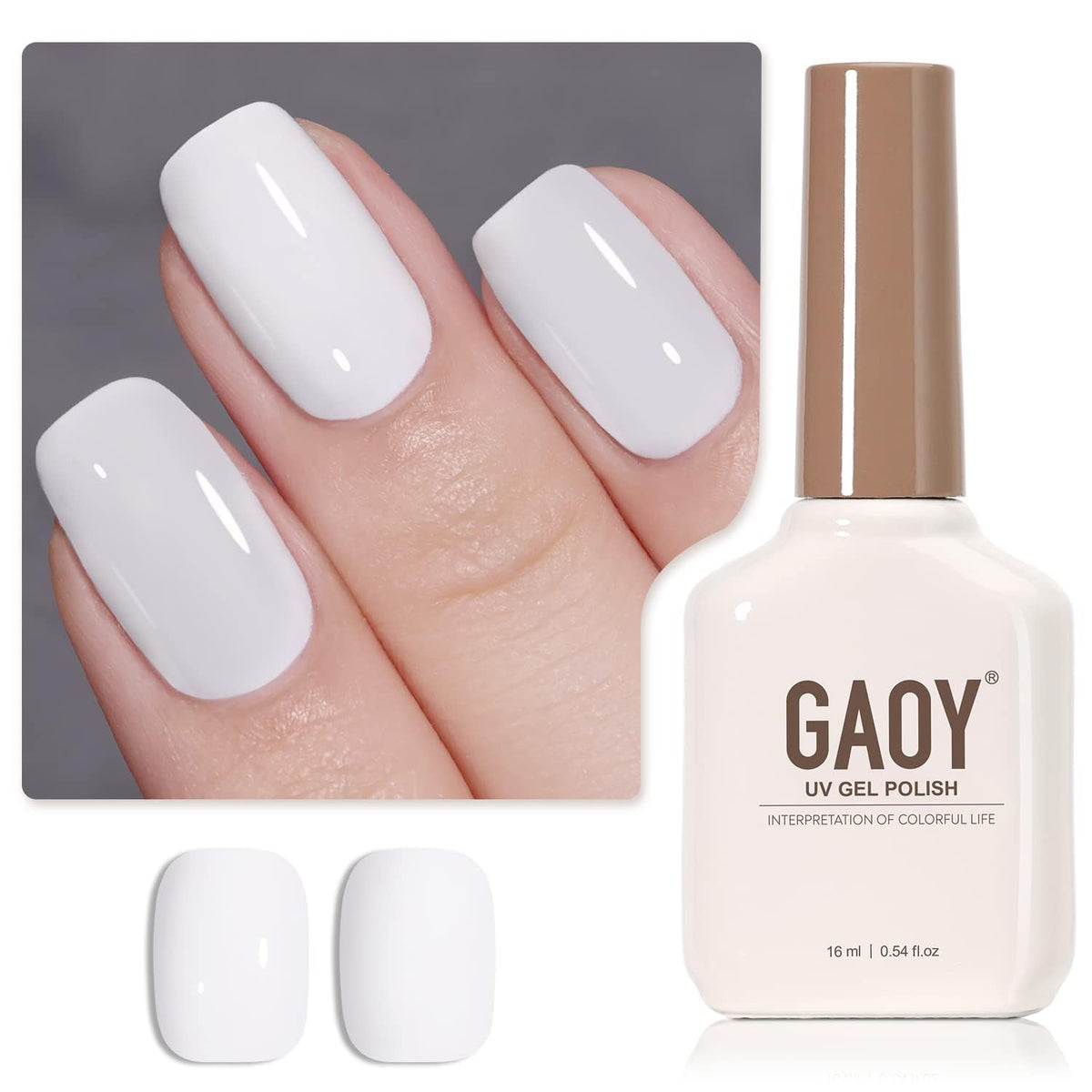 GAOY white gel front bottle showing product and benefit of large 16ml volume