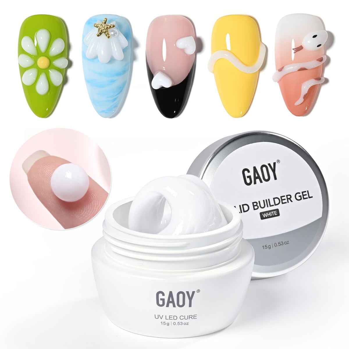 GAOY white sculpting gel front jar showing product label and compact size benefit